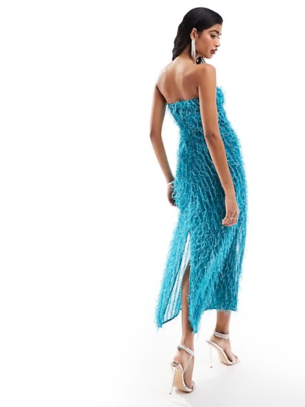 ASOS DESIGN fluffy, bandeau midi/maxi dress in bright teal - Picture 2 of 7